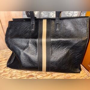 Moda Luxe Black Tote with Beige Center Stripe